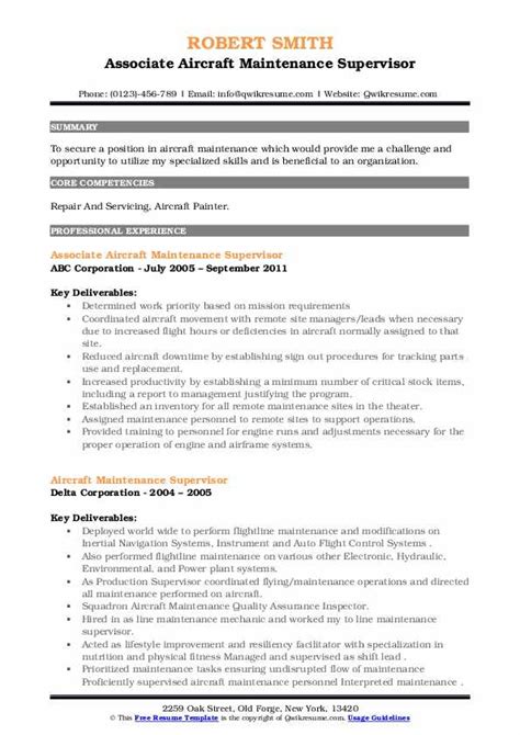 Aircraft Maintenance Supervisor Resume Samples Qwikresume