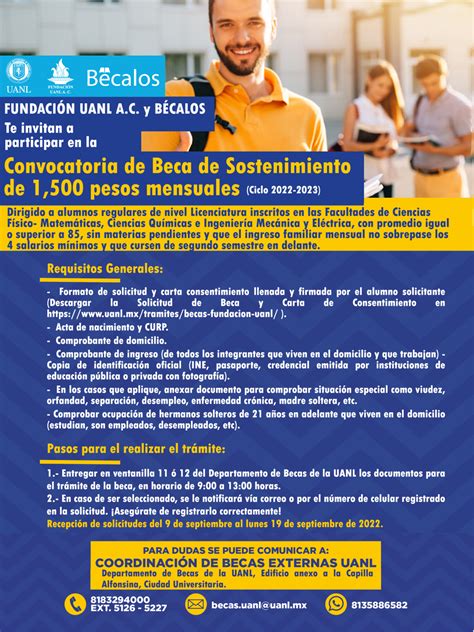 Convocatoria Beca de Sostenimiento Fundación UANL A C y BÉCALOS