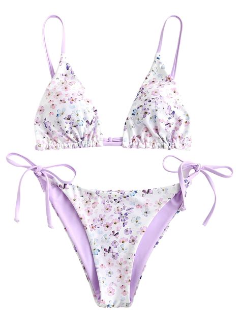 ZAFUL Women S Triangle Bikini Floral String Bikini Set Two Piece Swimsuit Bathing Suits Mauve