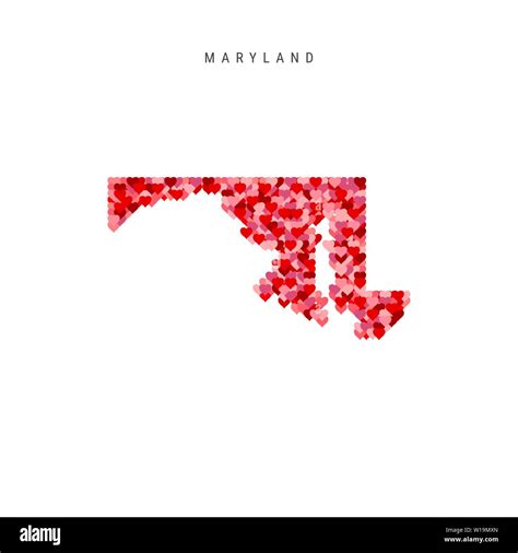 I Love Maryland Red And Pink Hearts Pattern Vector Map Of Maryland