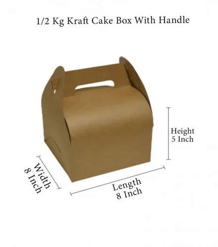 Brown Virgin Kraft Paper Cake Box With Curved Handle Without Window At