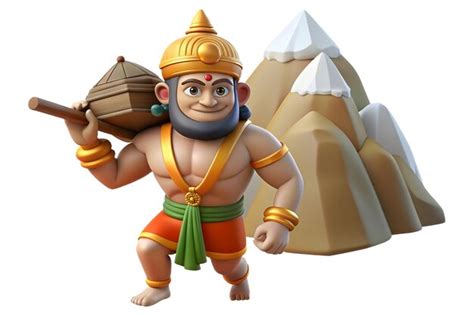 Hanuman With Mountain And Gada Concept As Vector Illustration Of