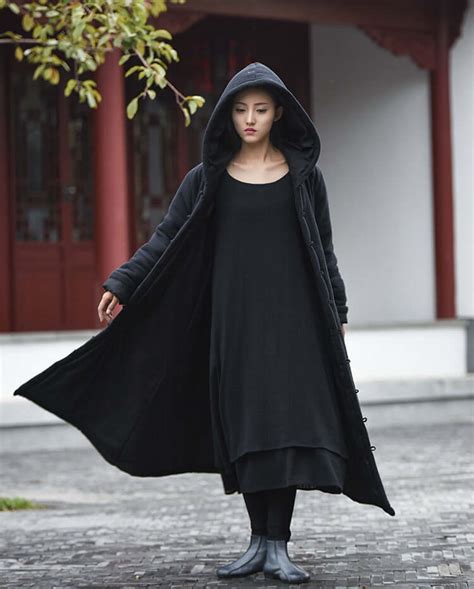 Black Witch Robe Hooded Winter Robe Thebesttailor