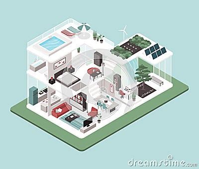 Contemporary Energy Efficient House Interiors Cartoon Vector