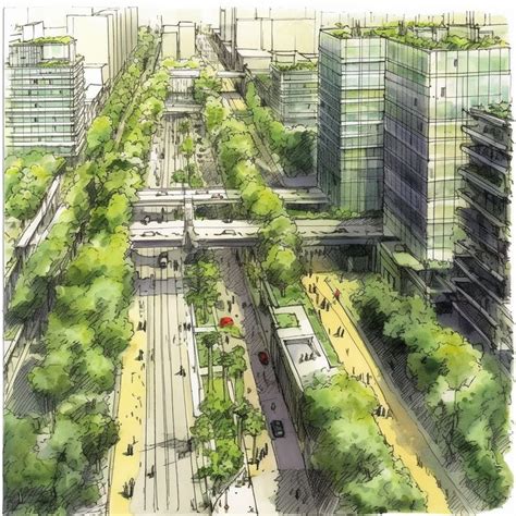 Sketch of an Urban City Designed for Sustainable Transportation | Urban ...