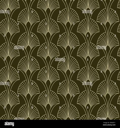 Seamless Golden Floral Art Deco Art Nouveau Pattern With Geometric