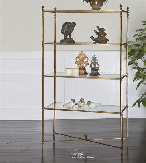 Henzler Gold Leaf Glass Shelf Etagere Bookcase| Zin Home