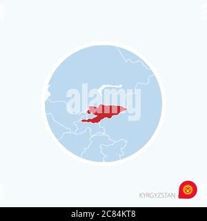 Kyrgyzstan Map Highlighted In Kyrgyzstan Flag Colors And Pin Of Country