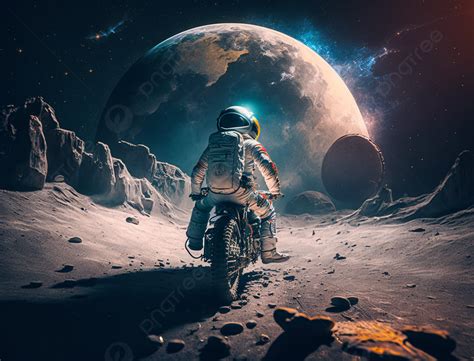 Astronaut Motorcycle Moon Earth Universe Starry Sky Background, Universe, Planet, Dream ...