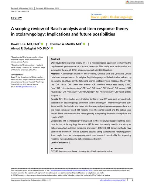 Pdf A Scoping Review Of Rasch Analysis And Item Response Theory In