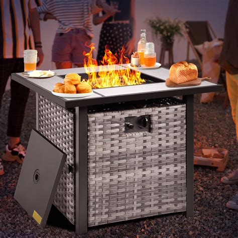 Ovios Wicker Propane Fire Pit Table Rectangular Gas Firepit With