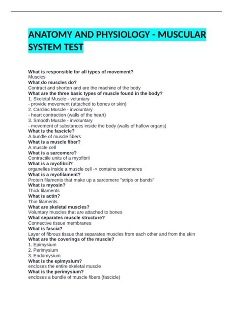 ANATOMY AND PHYSIOLOGY - MUSCULAR SYSTEM TEST - PHYSIOLOGY - Stuvia US