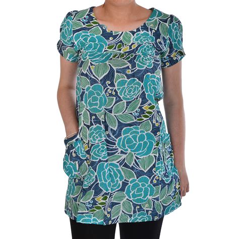 Miss Posh Womens Short Sleeve Round Neck Floral Print Long Tunic Smock Top