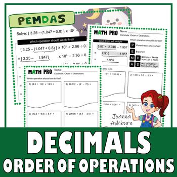 Order of Operations with Decimals Anchor Chart and Guided Practice Worksheets