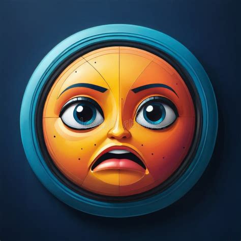 Cartoonish Emoji Face With Shocked Expression On A Round Frame Stock