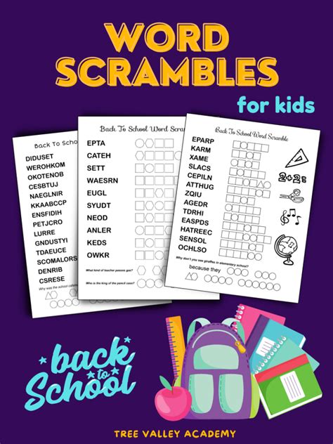 Back To School Word Unscramble Tree Valley Academy