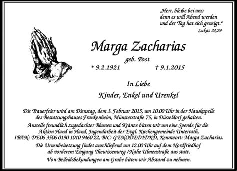 Alle Traueranzeigen für Marga Zacharias trauer rp online de