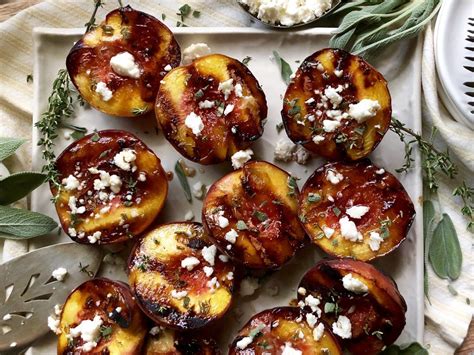 Grilled Peaches With Honey And Queso Fresco A Hint Of Rosemary