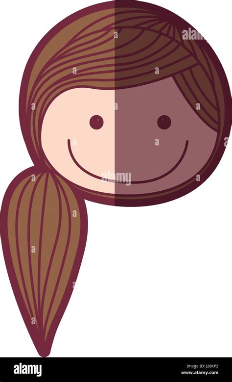 Color Silhouette Shading Cartoon Front Face Woman With Side Ponytail