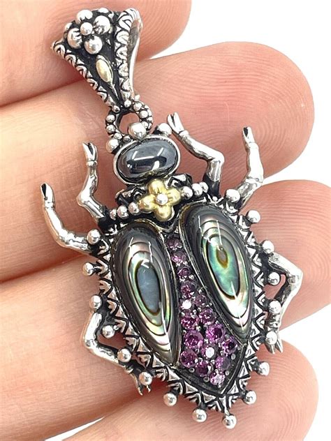 BARBARA BIXBY SCARAB GEMSTONE FLOWER ENHANCER PENDANT CARVED BUG SS 18K