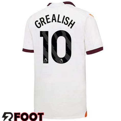 Crée Ton Maillot Man City Jack Grealish 10 Exterieur Blanc 23 24 Pas Cher