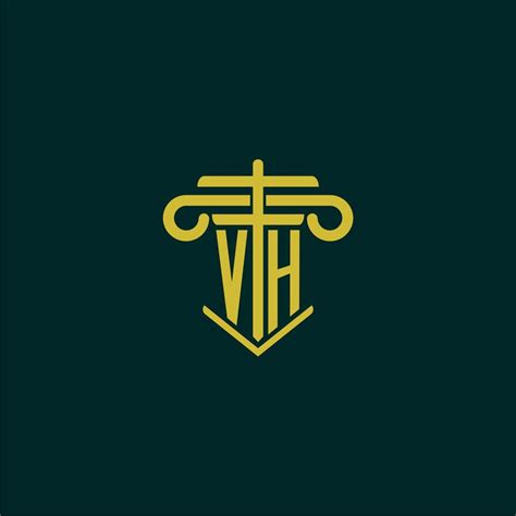 VH Initial Monogram Logo Design For Law Firm With Pillar Vector Image