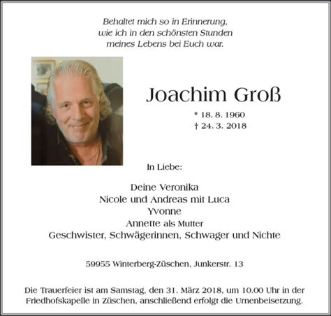 Traueranzeigen Von Joachim Gro Vrm Trauer De