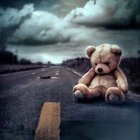 Premium Photo An Abandoned Teddy Bear Lying On A Road Apocalyptic