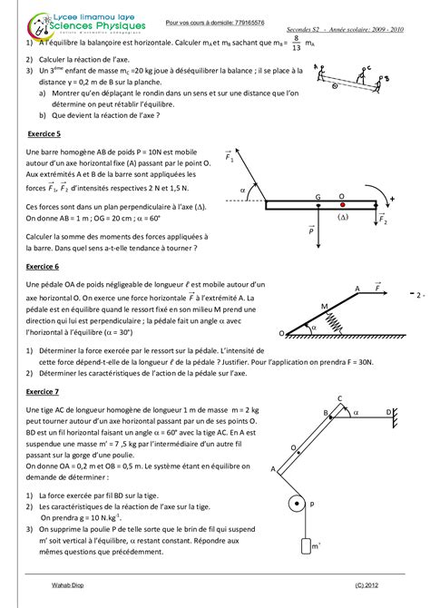 Equilibre D Un Solide En Rotation Autour D Un Axe Fixe Exercices