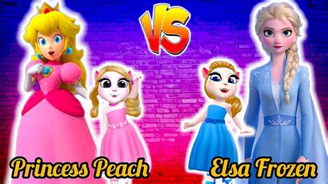 My Talking Angela Princess Peach Vs Elsa Frozen Youtube