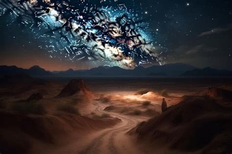 Premium AI Image | A desert road with a starry sky and a road with a ...