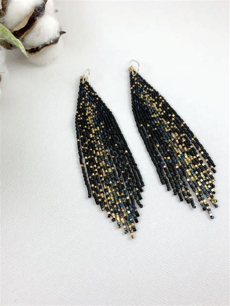 Black And Gold Galaxy Beaded Earrings Statement Boho Etsy Canada