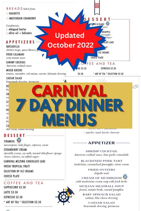 Carnival 7 Day Dinner Menus Updated October 2022 Carnival Cruise