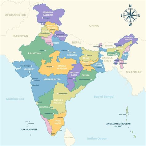 Country Map of India 21175035 Vector Art at Vecteezy