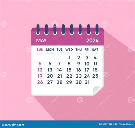 May 2024 Calendar Leaf Calendar 2024 in Flat Style Stock Vector