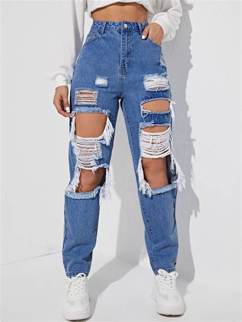 High Waist Cut Out Ripped Frayed Straight Leg Jeans Artofit