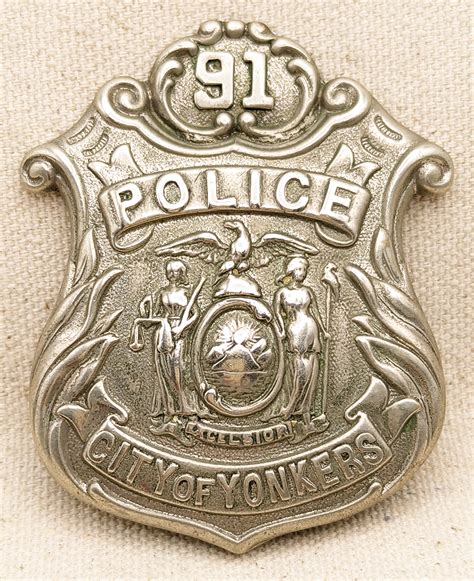 Beautiful Ca 1900 Yonkers NY Police Patrolman Badge #91 Unmarked but by ...