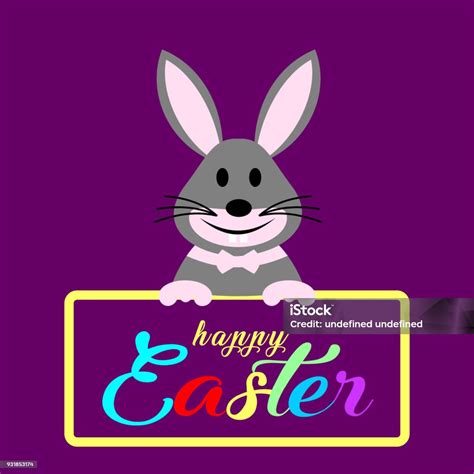 Colorful Happy Easter Greeting Card With Rabbit Stock Illustration