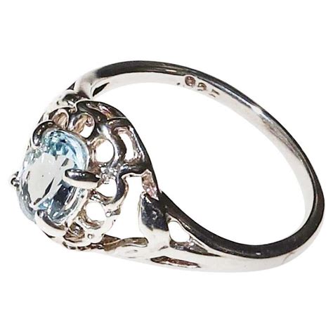 Oval Aquamarine Set in Sterling Silver Ring at 1stDibs