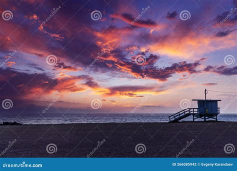 Lifeguard Tower on Manhattan Beach at Sunset Stock Photo - Image of ...