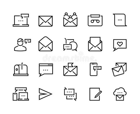 Message Line Icons. Email and Text Communication, Phone Message and ...