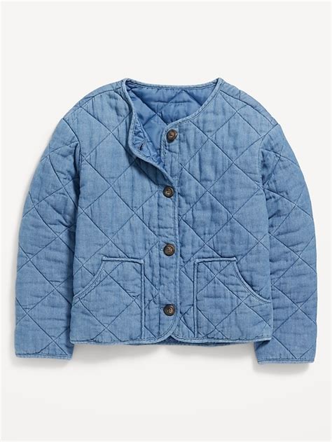 Collarless Quilted Chambray Button Front Jacket For Girls Old Navy