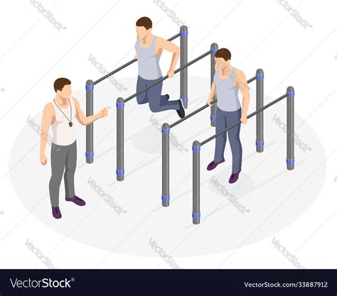 Isometric sportsman making workout push-ups and Vector Image