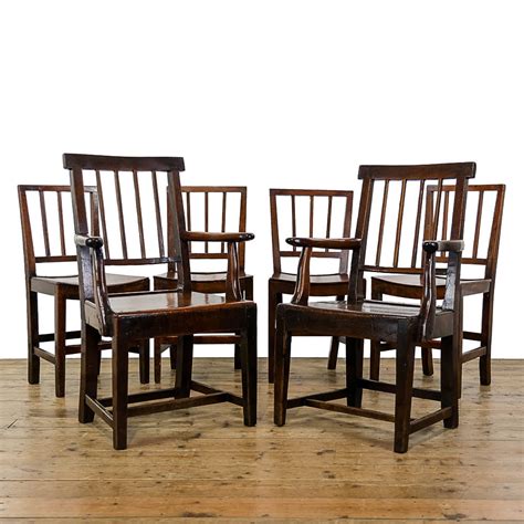 Harlequin Set Of Six Antique George III Oak Chairs M 5235 Penderyn