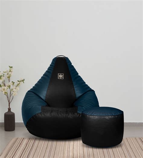 Buy Elegant Xxl Leatherette Bean Bag With Beans In Black Blue Colour