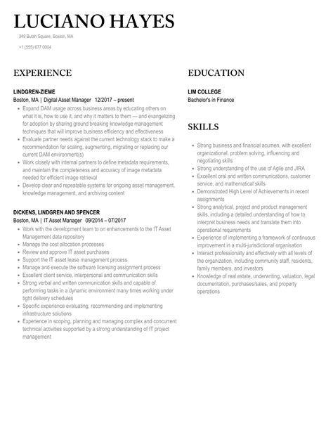 Asset Manager Resume Samples Velvet Jobs