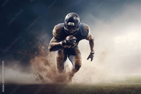 American Football Player Scores a Touchdown.American football player celebrates scoring a ...