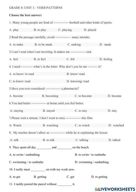 Grade 8: UNIT 1 LEISURE ACTIVITIES worksheet | English as a second language, English vocabulary ...