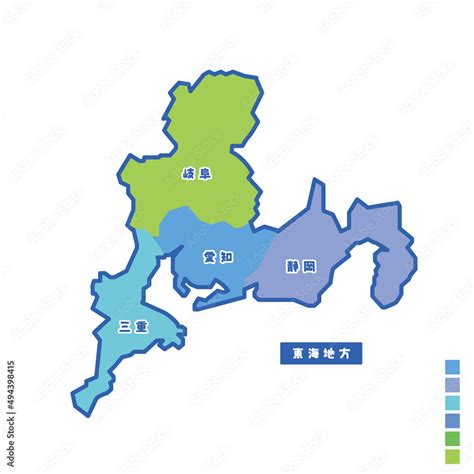 日本の地域図 東海地方 雨の日カラーで色分けマップ Stock Vector Adobe Stock