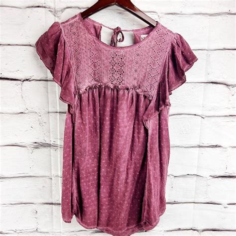 Knox Rose Boho Peasant Blouse Washed Burgundy Depop